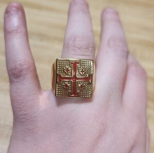 Elegant Stainless Steel Gold and Red Men's Ring
